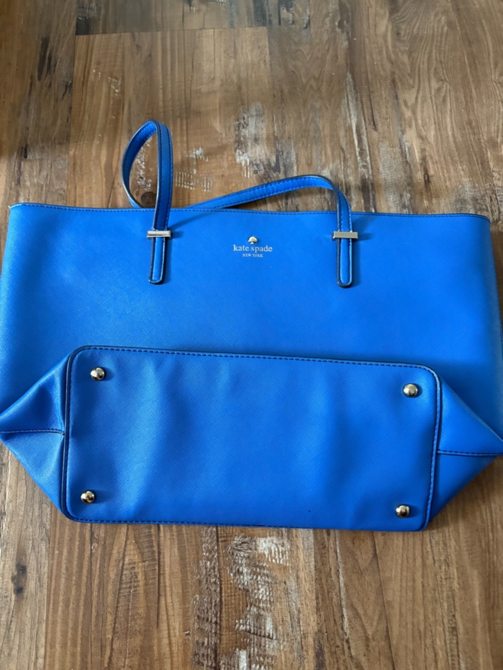 kate spade cobalt blue structured tote with gold hardware